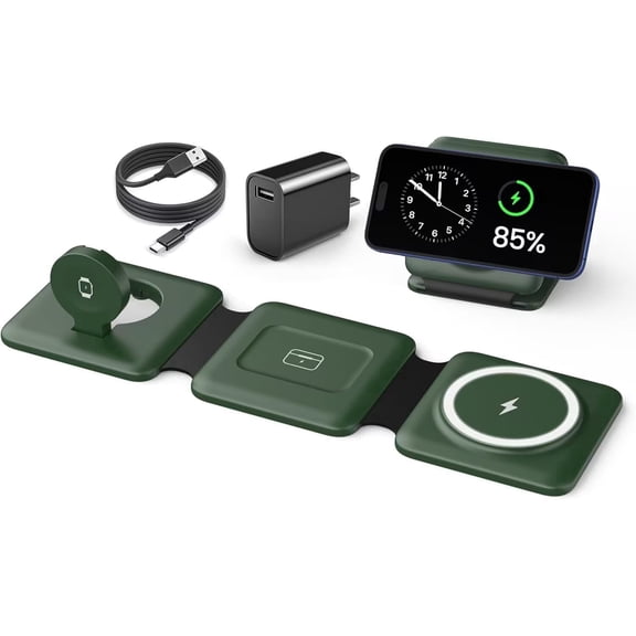 Charging Station for Apple Multiple Devices - Travel Charging Pad for iPhone 12-17 Pro Max Plus Watch & AirpodsGreen