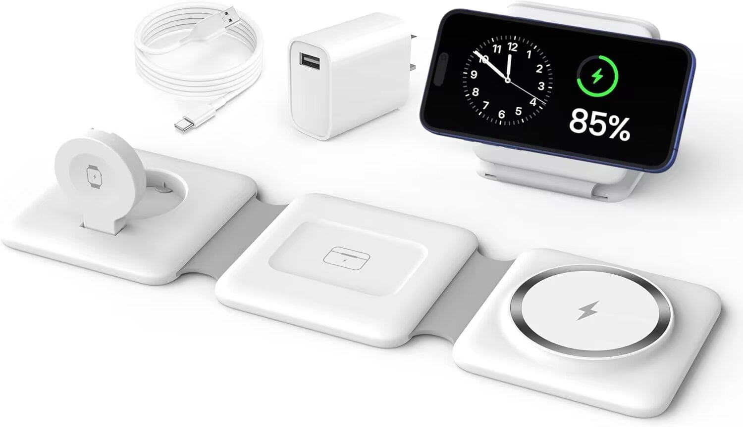 Charging Station for Apple Multiple Devices - Travel Charging Pad for iPhone 12-17 Pro Max Plus Watch & Airpods（White）