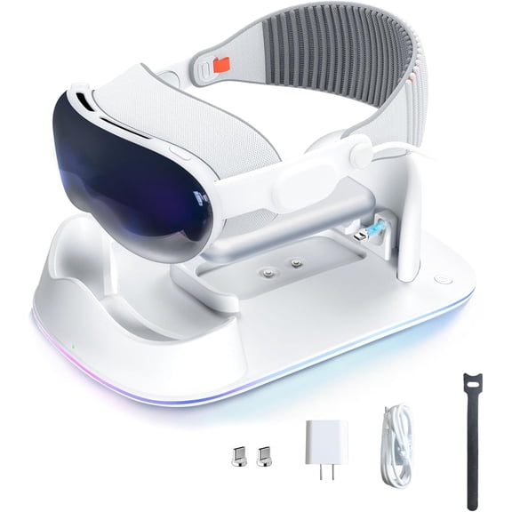 Charging Station for Apple Vision Pro, 30W Fast Magnetic Battery Charging Dock with RGB Light, VR Storage and Display Dock Station