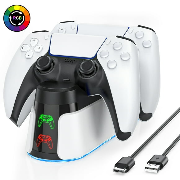 PS5-Controller-Charger- Charging Station for PlayStation 5 Dualsense/Edge Controller with 7 Color RGB Breathing Light, Fast Charging Dock & Holder Charger Stand for PS5/Slim/Pro Remote Accessories