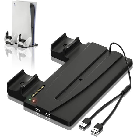Charging Station for PS5, Vertical Stand with Controller Charger for PS5, PS5 Stand Horizontal with 4 USB C Adapter