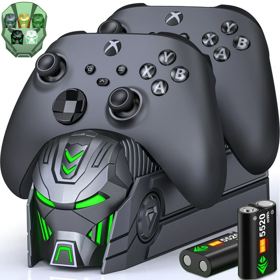 Charging Station with 2x5520mWh Xbox Rechargeable Battery Packs for Xbox One/Series X|S/Elite Controller,Gray