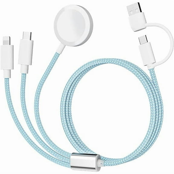    Charging USB C Watch Phone Charger 3 in 2 Cable, Compatible with Apple Watch Ultra SE Series 1-8, Universal Travel Multi Devices All in One Cord, 4FT/1.2M-Blue
