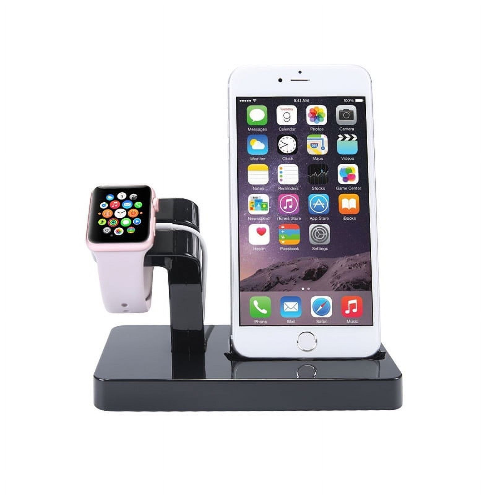 Charging dock,2 in 1 Stand Holder & Charging Docking Station, Charger Stand Dock Compatible with Apple Watch Series 3 2 1, iWatch, iPhone, iPod -Black - image 1 of 8