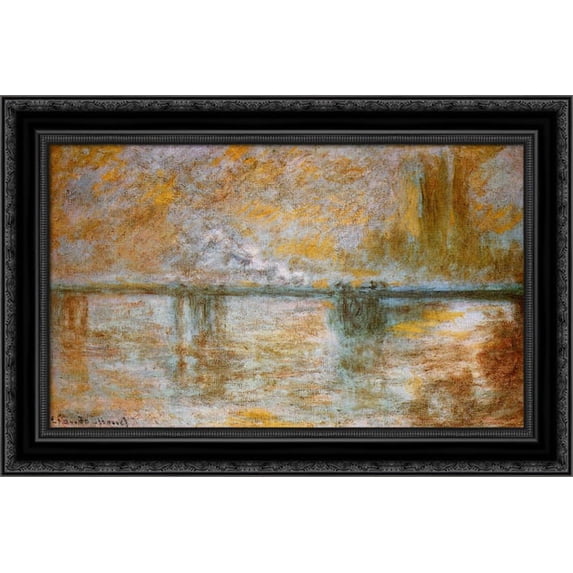 Charing Cross Bridge 3 24x18 Black Ornate Wood Framed Canvas Art by Monet, Claude