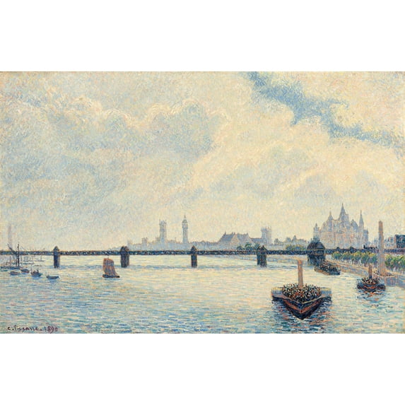 Charing Cross Bridge, London by Camille Pissarro - 12" x 18" Art Print Wall Decor