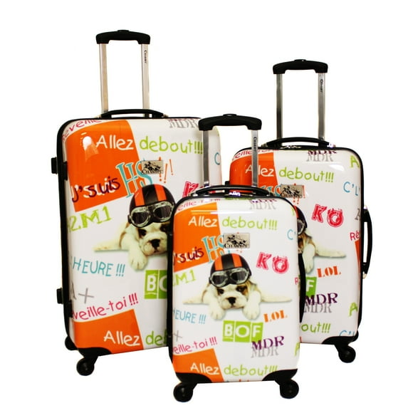 Chariot 3 Piece Hardside Lightweight Upright Spinner Luggage Set, Fly Dog, One Size