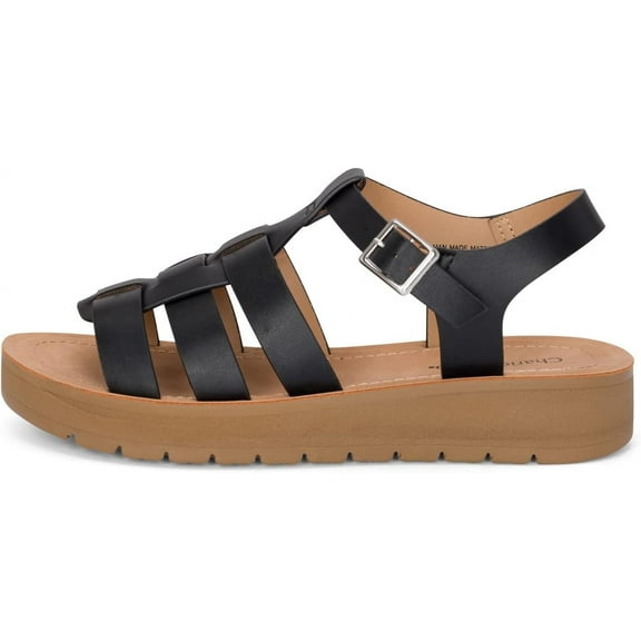 Chariot & Co - Brag: Women's Open Toe Fisherman Gladiator Strappy Wedges with Ankle Heels, Buckle Platform Sandals (Black Pu, 7.5)