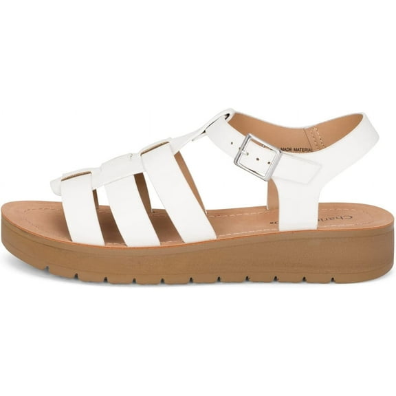 Chariot & Co - Brag: Women's Open Toe Fisherman Gladiator Strappy Wedges with Ankle Heels, Buckle Platform Sandals (White Pu, 7.5)