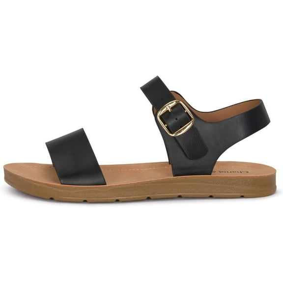 Chariot & Co Crew Women's Strappy Ankle Buckle Comfort Flat Sandals, Black, 11