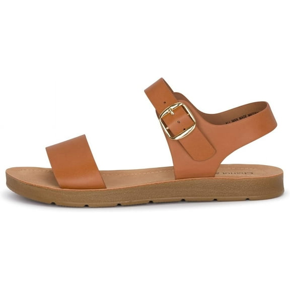Chariot & Co Crew Women's Strappy Ankle Buckle Comfort Flat Sandals, Tan, 11