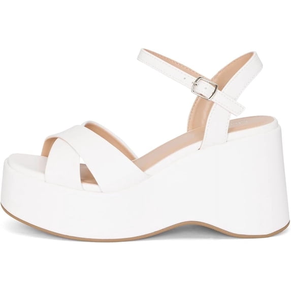 Chariot & Co Daystar Women's Open Toe Ankle Strap Wedge Heels Platform Sandals, White, Size 7