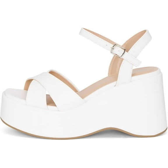 Chariot & Co Daystar Women's Open Toe Ankle Strap Wedge Heels Platform Sandals, White, Size 8