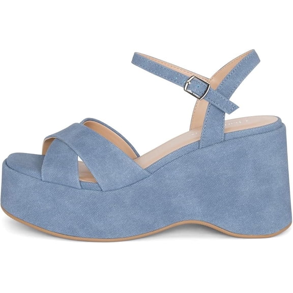 Chariot & Co -Daystar- Women's Open Toe Ankle Strap Wedge Platform Trendy Summer Sandals, Denim Blue, 8.5