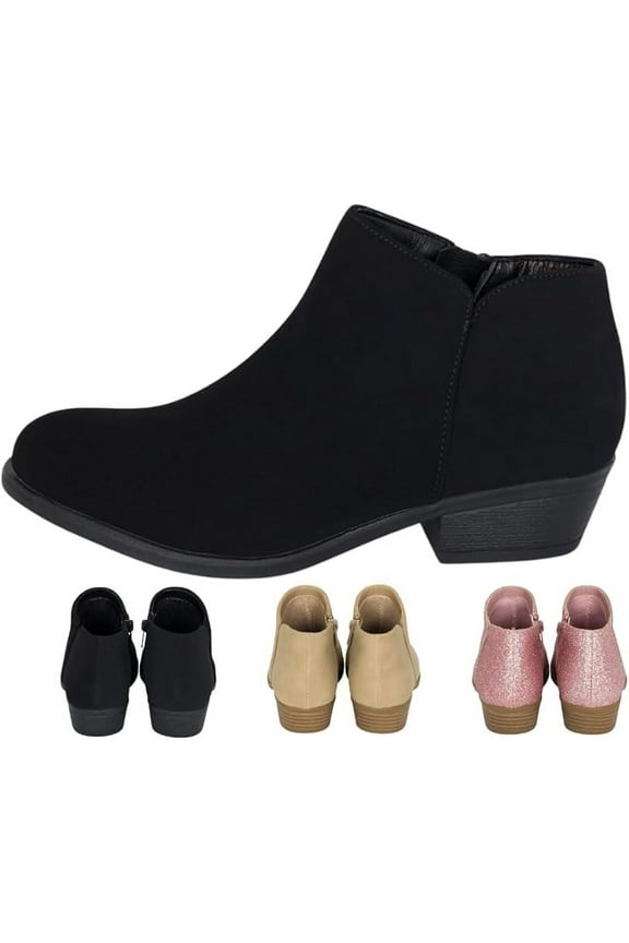 - Garza IIS: Girls Round Toe Stacked Heel Zipper Western Ankle Boot for Kids (Black NB, 2)