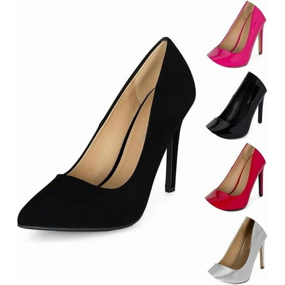 Chariot & Co: Mall- Womens Pointed Toe Stiletto Pumps - 4" Heels, Wedding and Dress Shoes Heel (Black Nbpu, 6)