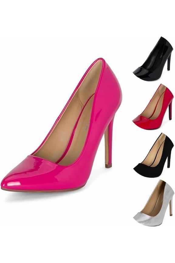 : Mall- Womens Pointed Toe Stiletto Pumps - 4" Heels, Wedding and Dress Shoes Heel (Hot Pink Patent, 6.5)