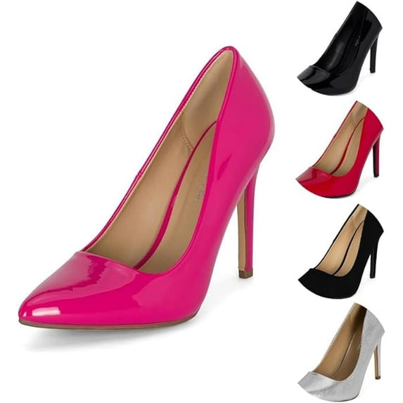 Chariot & Co: Mall- Womens Pointed Toe Stiletto Pumps - 4" Heels, Wedding and Dress Shoes Heel (Hot Pink Patent, 7)