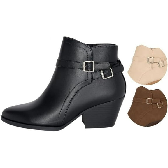 Chariot & Co Mesa Women's Cowboy Boots, Pointy Toe, Wood Stacked Heel, Black, Size 7