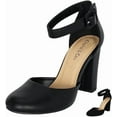 thumbnail image 1 of Chariot & Co: Posh- Women's Round Toe Ankle Strap Buckle High Heel Dress Pumps - Comfort Foam Sandals (Black Pu, 6.5), 1 of 6