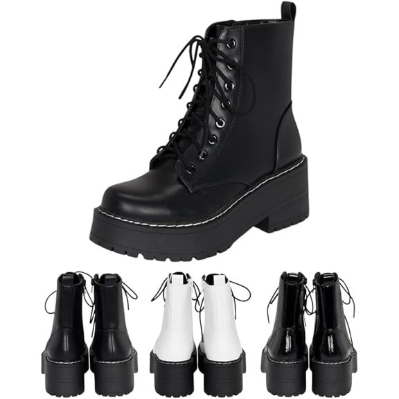 Chariot & Co Pure Women's Chunky Lug Sole Combat Ankle Boots, Lace-Up Fashion, Black, 7.5