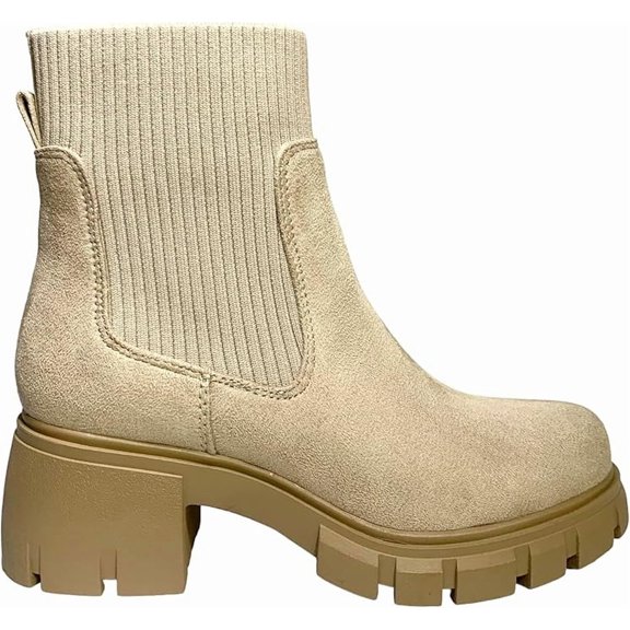 Chariot & Co: Rita - Women's Platform Chelsea Booties with Elastic Chunky Block Heel and Lug Sole(L-Wheat ISU, 6)