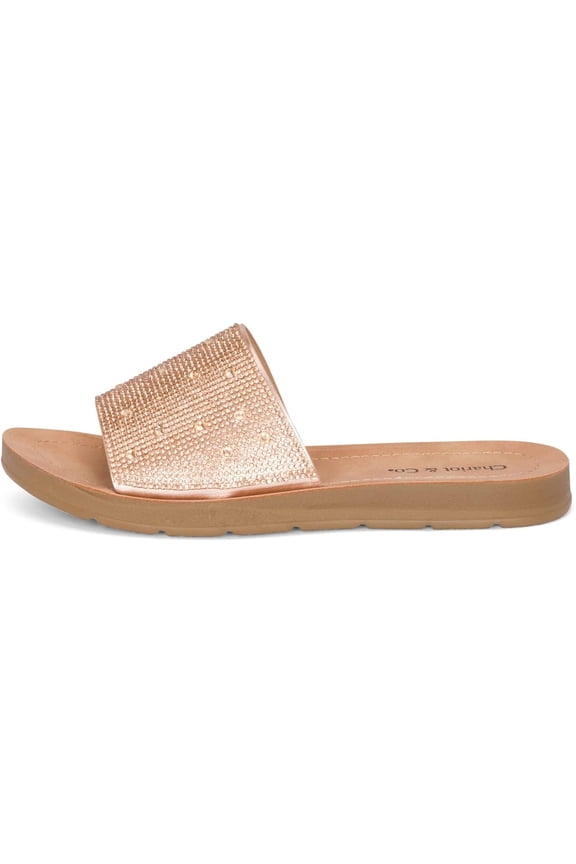 - Space: Womens Rhinestone Strap Platform Glitter Sandal Slides (Dark Penny, 9)