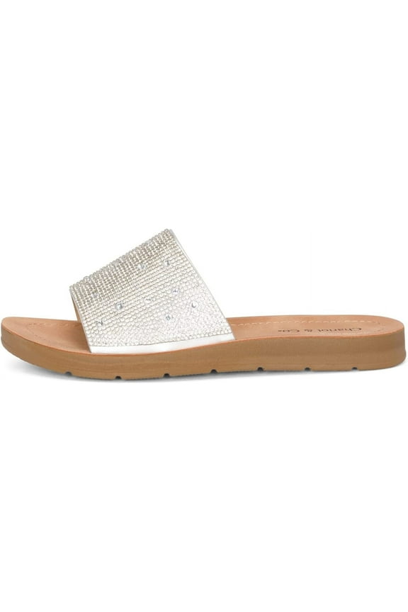 - Space: Womens Rhinestone Strap Platform Glitter Sandal Slides (Silver, 9)