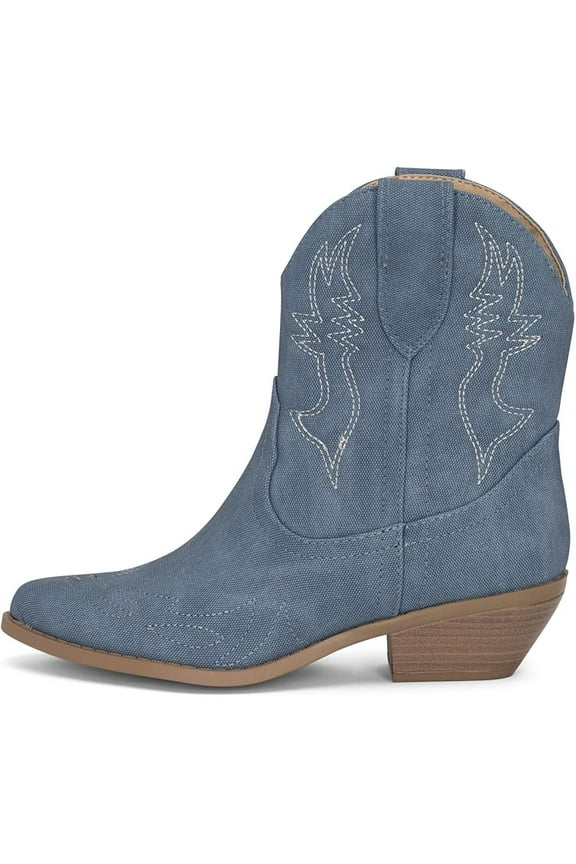 -Susan- Womens Cowboy Cowgirl Western Ankle Booties Pointed Toe Boots (Denim Blue, 12)