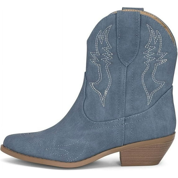 Chariot & Co -Susan- Womens Cowboy Cowgirl Western Ankle Booties Pointed Toe Boots (Denim Blue, 6.5)