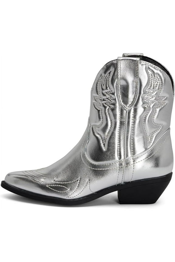 -Susan- Womens Cowboy Cowgirl Western Ankle Booties Pointed Toe Boots (Silver, 7)