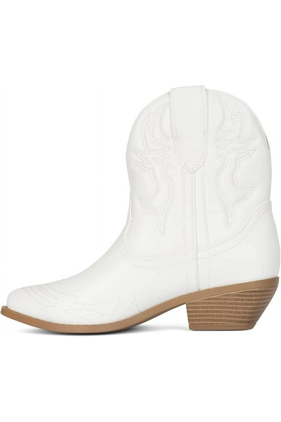 -Susan- Womens Cowboy Cowgirl Western Ankle Booties Pointed Toe Boots (White Pu, 7.5)