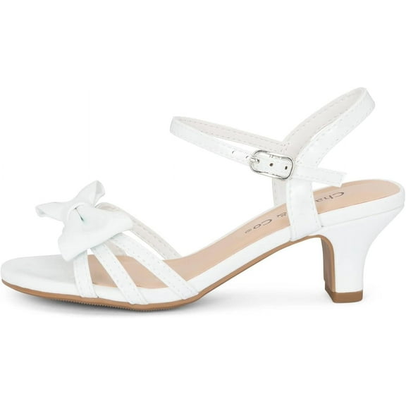 Chariot & Co - Time-IIS - Girls' Glitter Bow Open Toe Slingback 2" Kitten Heel Sandals (White Pat,1)