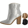 thumbnail image 1 of Chariot & Co: Wyatt- Womens Rhinestone Western Cowboy Sparkly Booties Zipper Stacked Block Heel Boots (Silver, 10), 1 of 7
