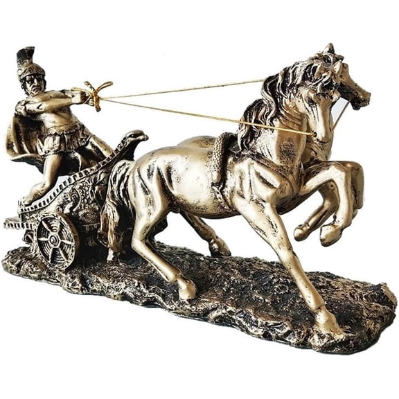 Warrior Statue Bronze Finish Resin Sculpture of Horse-Drawn Chariot for Home Decor,Desk Office Decoration