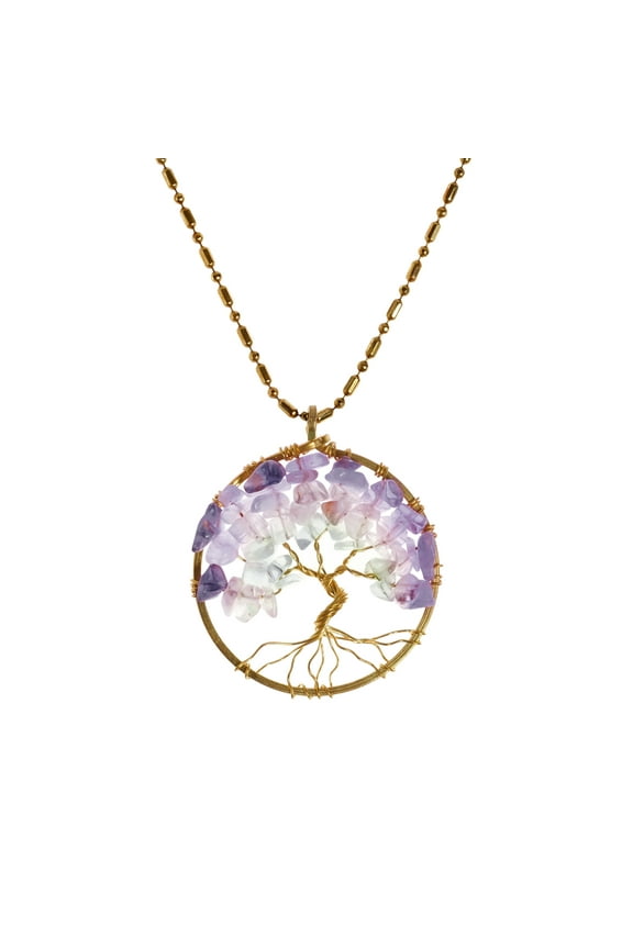 Charisma 30 mm Tree of Life Purple Green Fluorite and Brass Pendant Necklace