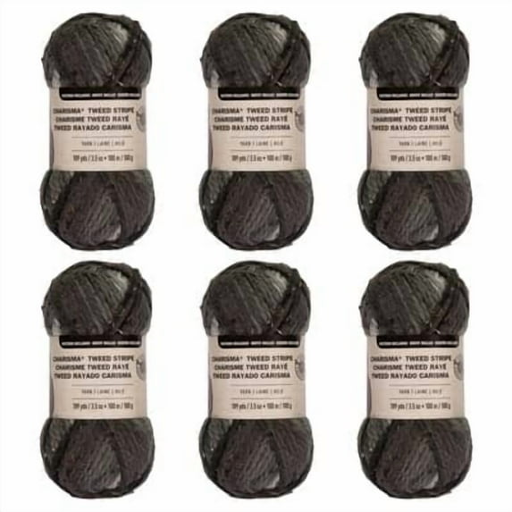 Loops & Threads Charisma Tweed Stripe Yarn - Multicolor Yarn for Knitting, Crochet, Weaving, Arts & Crafts - Charcoal, Bulk 6 Pack