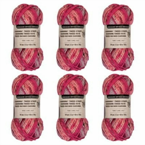Loops & Threads Charisma Tweed Stripe Yarn - Multicolor Yarn for Knitting, Crochet, Weaving, Arts & Crafts - Rose Garden, Bulk 6 Pack