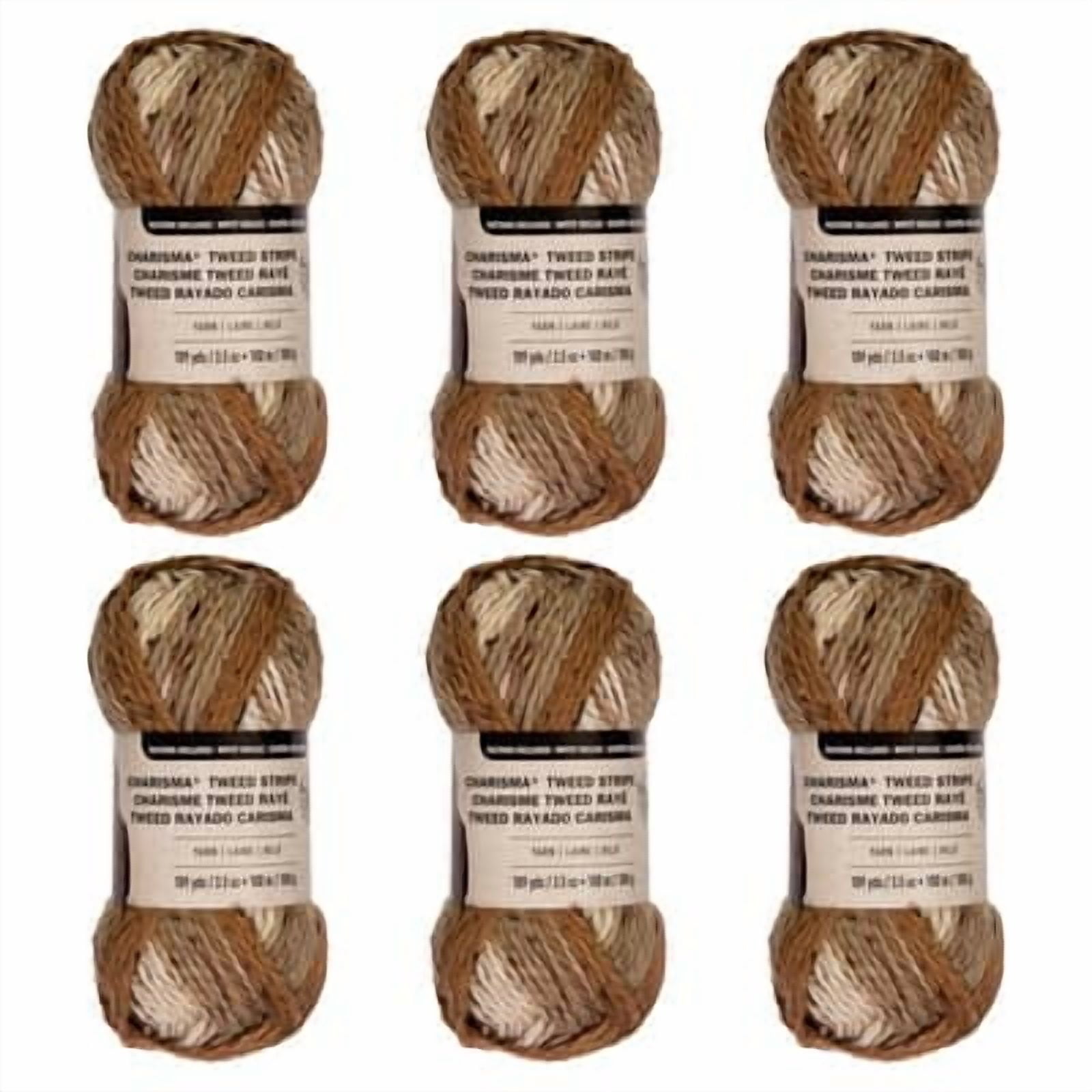 Loops & Threads Charisma Tweed Stripe Yarn - Multicolor Yarn for Knitting, Crochet, Weaving, Arts & Crafts - Woodgrain, Bulk 6 Pack