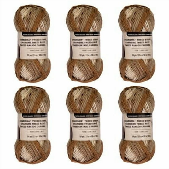 Loops & Threads Charisma Tweed Stripe Yarn - Multicolor Yarn for Knitting, Crochet, Weaving, Arts & Crafts - Woodgrain, Bulk 6 Pack