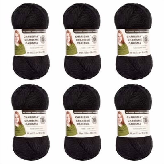 Loops & Threads Charisma Yarn - Multicolor Yarn for Knitting, Crochet, Weaving, Arts & Crafts - Black, Bulk 6 Pack