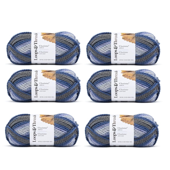Loops & Threads Charisma Yarn - Multicolor Yarn for Knitting, Crochet, Weaving, Arts & Crafts - Cornflower, Bulk 6 Pack
