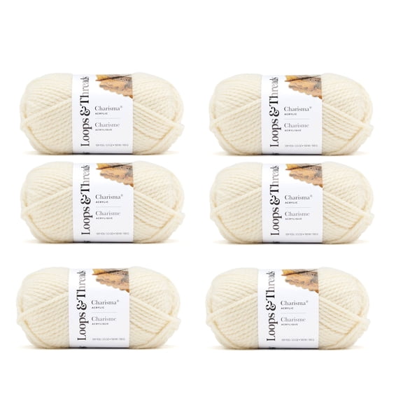 Loops & Threads Charisma Yarn - Multicolor Yarn for Knitting, Crochet, Weaving, Arts & Crafts - Off White, Bulk 6 Pack