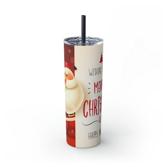 Charismas Elegance: Festive Skinny Tumbler with Reusable Straw 20oz