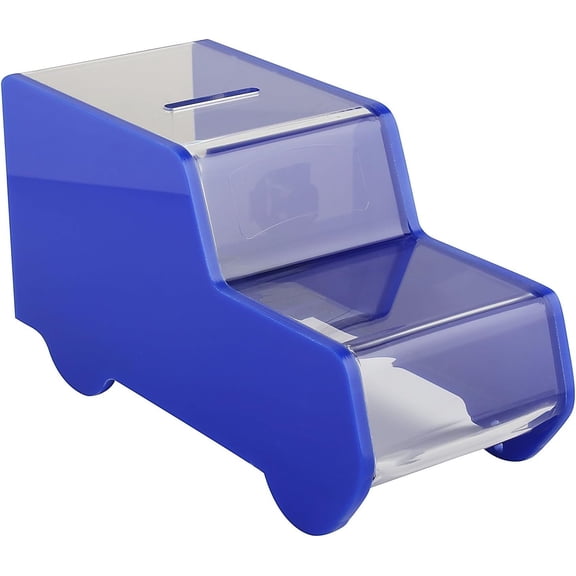 My Charity Boxes Car Shaped Piggy Bank Acrylic Donation Suggestion collection Box Ambulance shaped Tip and Ticket Ballot Box,Lock With set of keys Blue
