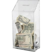 My Charity Boxes Rectangular Acrylic Donation Suggestion collection Box Wall mounted Or Retail Countertop Tip Box with slant top 9.75 x 5 inches, Lock With set of keys Clear