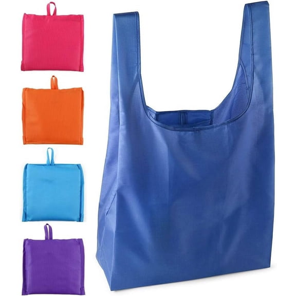 My Charity Boxes Reusable Grocery Bags, Grocery Tote Foldable into Attached Pouch, Ripstop Polyester Reusable Shopping Bags, Washable,Reinforced Durable and Lightweight Bag Multi-Color Pack
