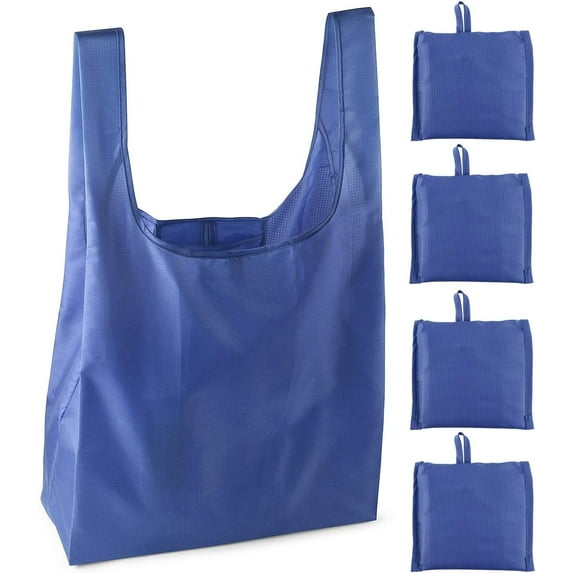 My Charity Boxes Reusable Grocery Bags, Grocery Tote Foldable into Attached Pouch, Ripstop Polyester Reusable Shopping Bags, Washable,Reinforced Durable and Lightweight Bag Royal Blue