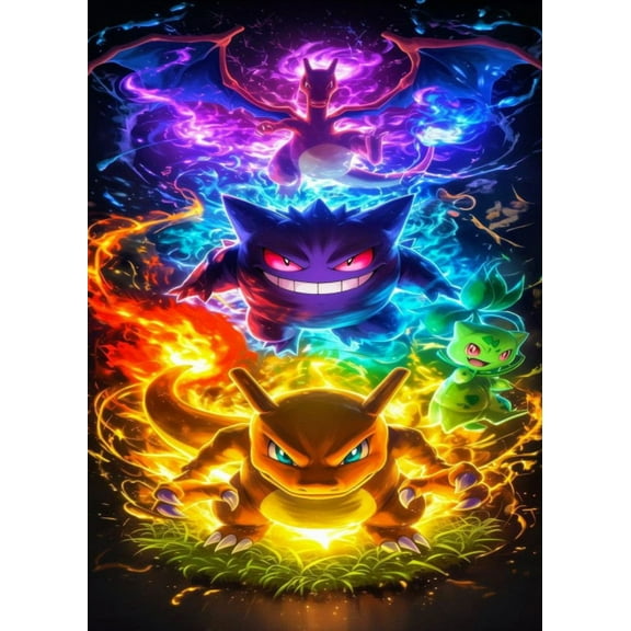 Charizard 5D DIY Diamond Art Kits for Adults, Diamond Painting Charmander,Paint by Numbers Full Round Drill Cross Stitch Crystal Rhinestone Home Wall Decoration 12x16 inch