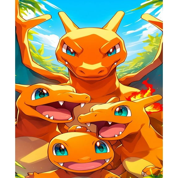 Charizard 5D DIY Diamond Art Kits for Adults, Diamond Painting Pikachu,Paint by Numbers Full Round Drill Cross Stitch Crystal Rhinestone Home Wall Decoration 12x16 inch